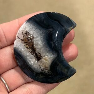 Polished Crescent Black Agate Palm Stone